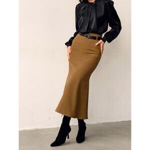 Commense Minimalist Chic Lady Elegant Brown Cottage Skirt Large